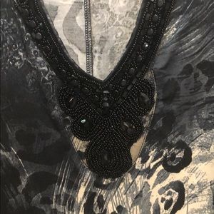 Animal Print Top with Bead Embellished Neckline 2X